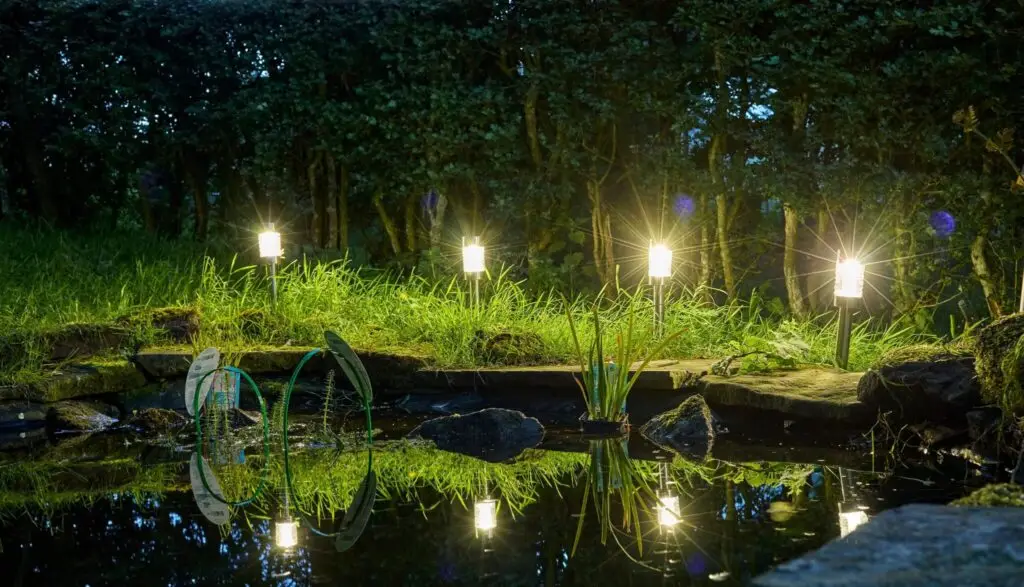 Heather Cottage flowers and night pond with mini tripod